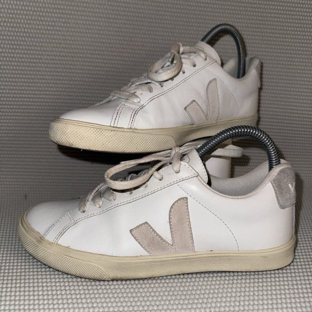 Veja Esplar Logo White Leather Tan Suede Low Top Lace Up Sneakers Womens Size 6